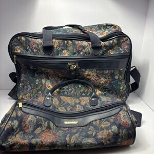 Vintage Jaguar Tapestry Weekender Travel Bag & Tote Purse Set JCPenney Floral